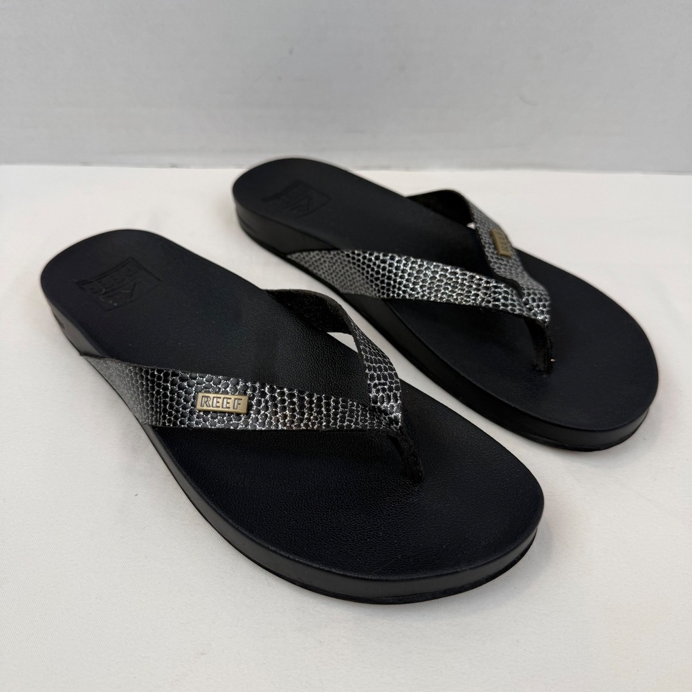 Reef Cushion Court Black Snakeskin Print Flip Flop Sandals Womens 7